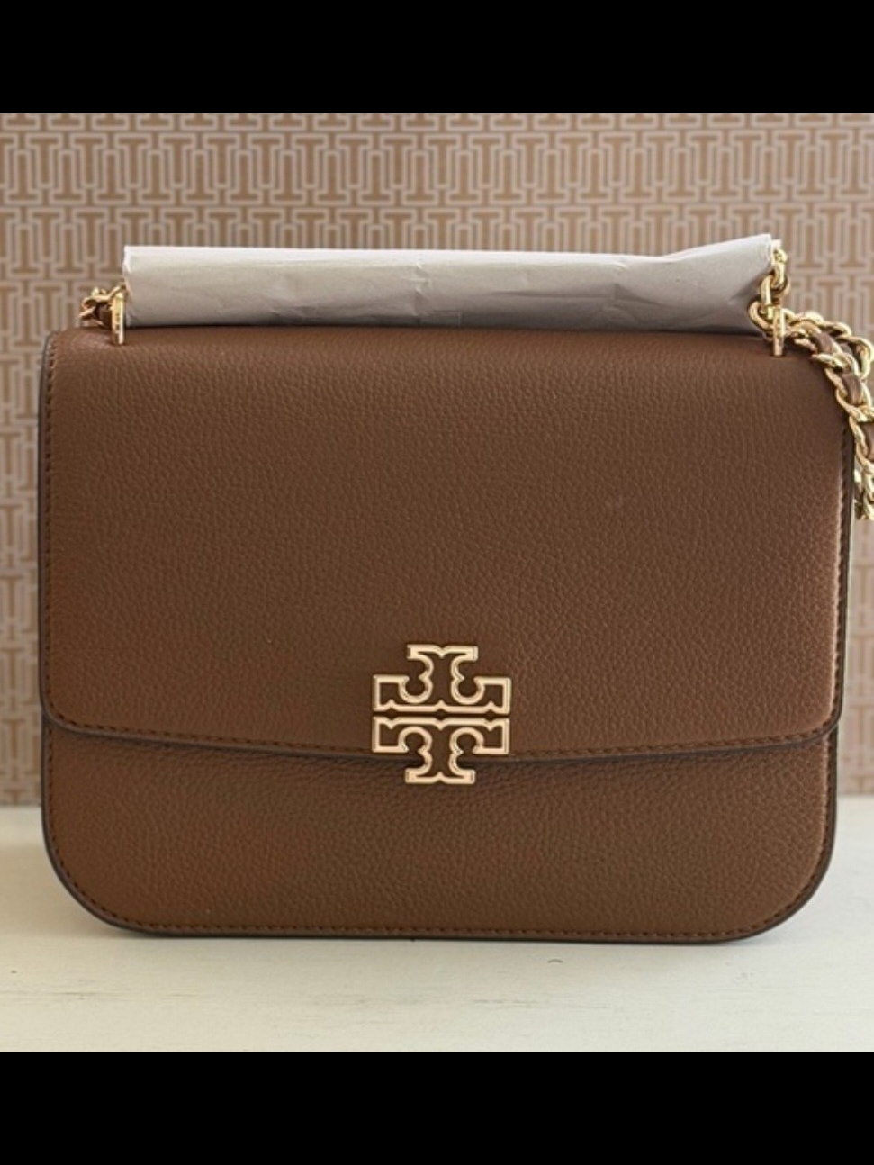 Tory Burch Britten Brown Leather Chain-Shoulder Bag